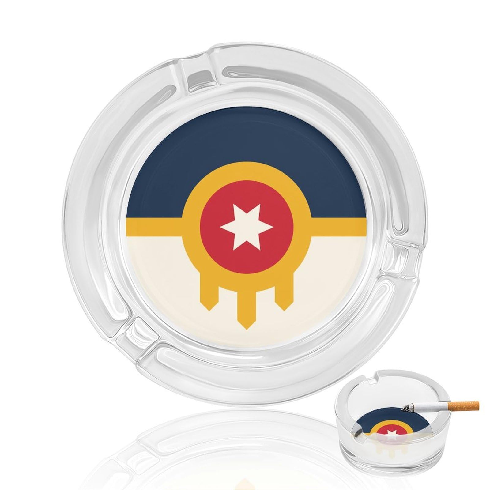 Nclqvjxzkhw Style Tulsa Flag Glass Ashtray Round Ash Tray Smoking Trays For Home Garden Outdoor