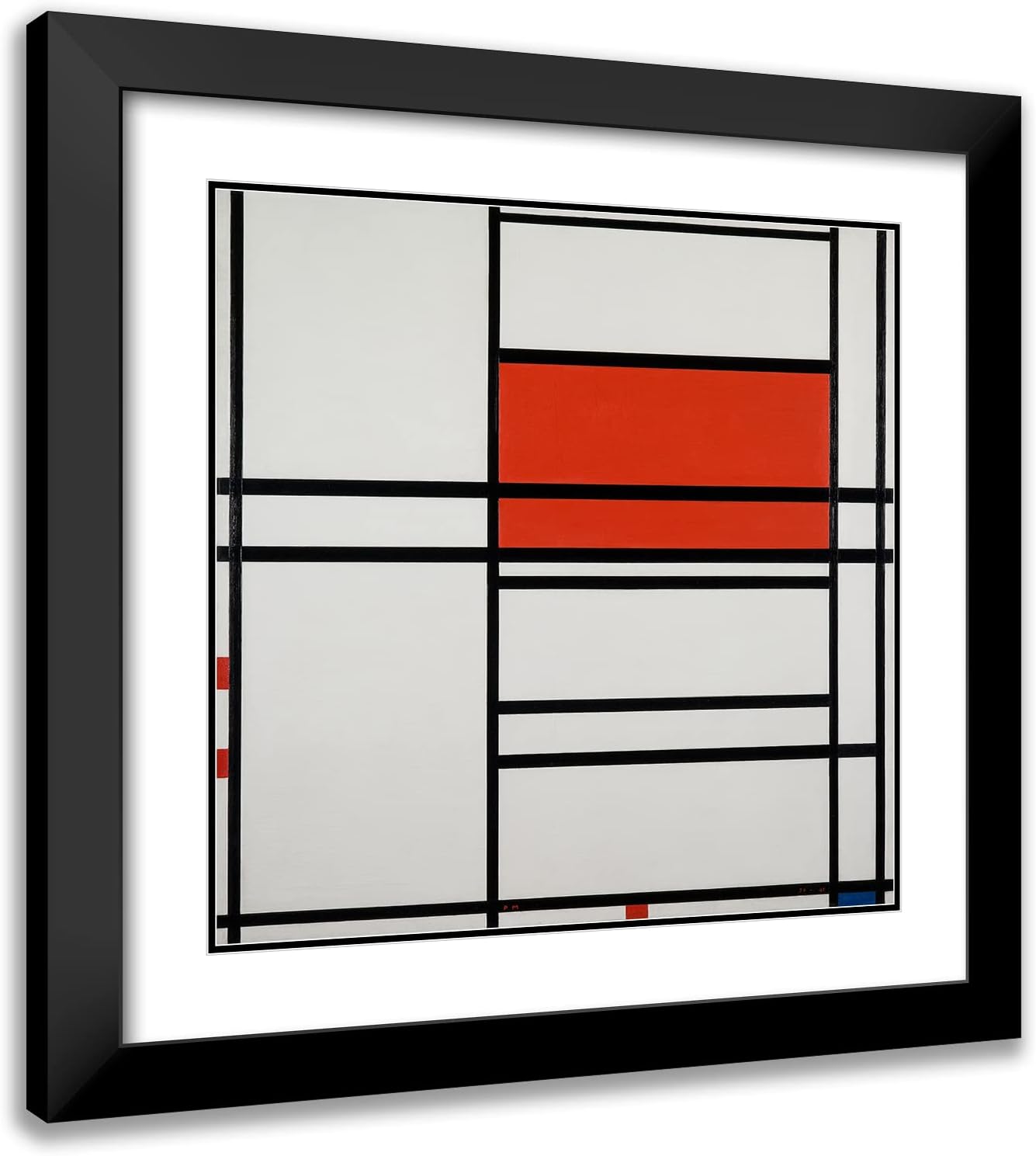 ArtDirect Piet Mondrian 20x20 Black Modern Frame and Double Matted Museum Art Print Titled - Composition of Red and White; Nom 1, Composition No. 4 with Red and Blue (1938-42)