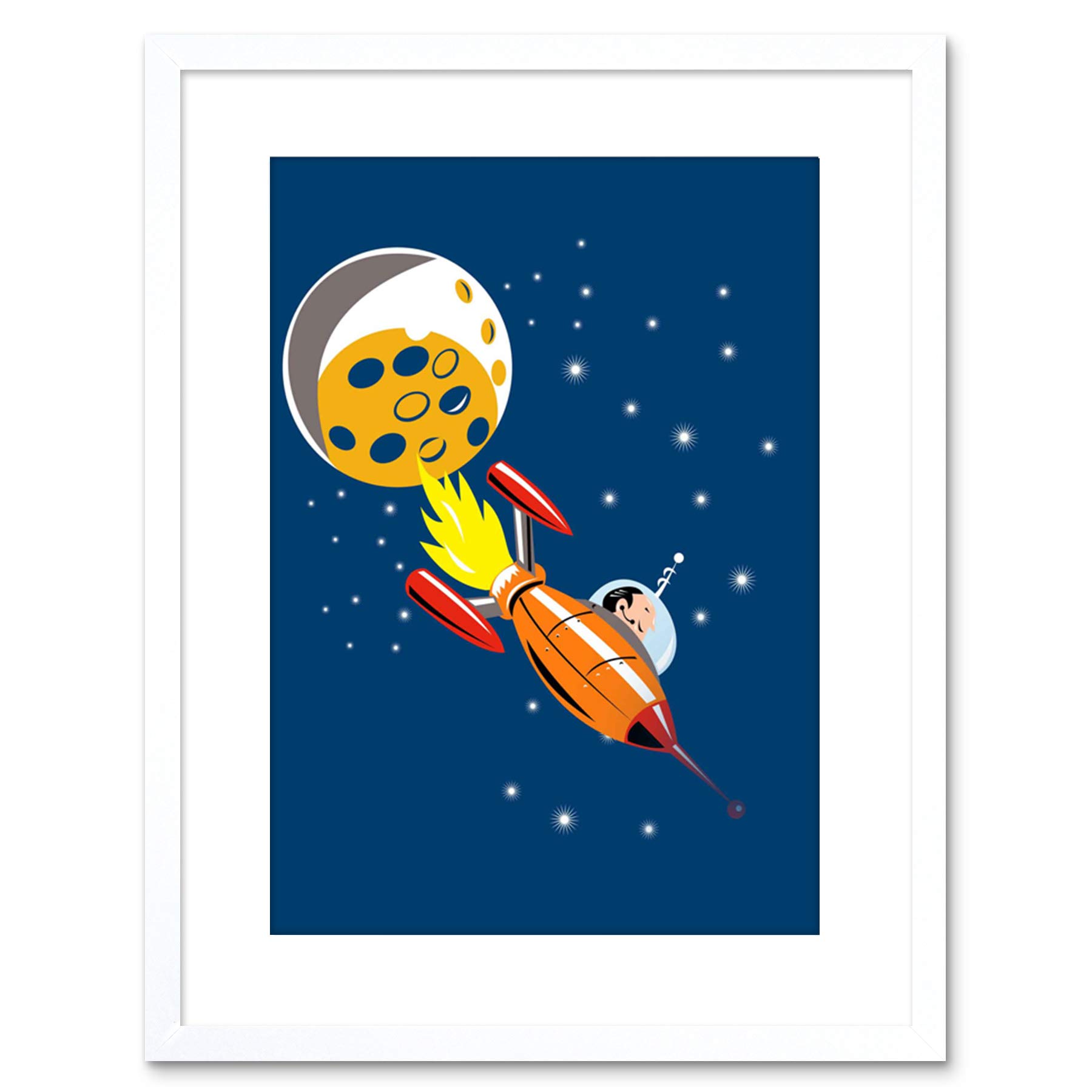Wee Blue Coo KIDS SPACESHIP SPACEMAN MOON PLANET SPACE FRAMED PRINT F97X4334