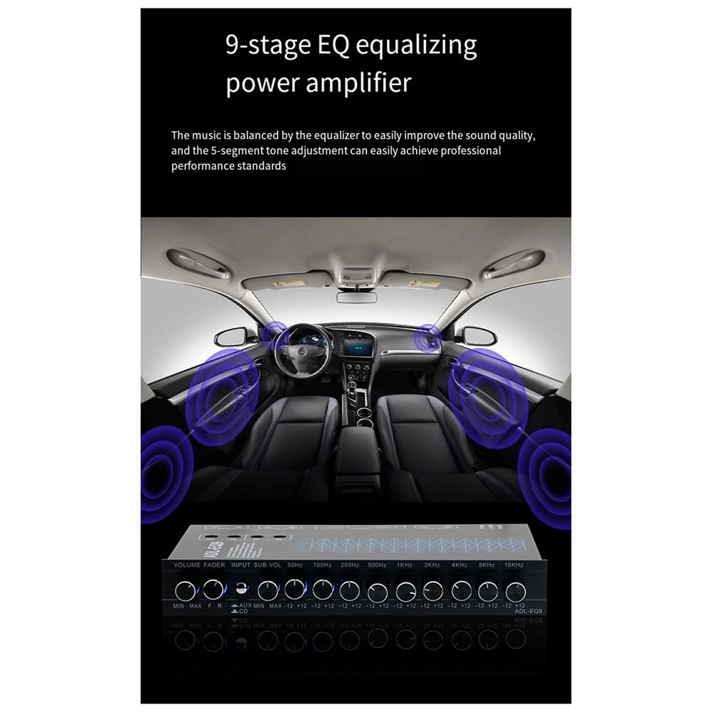 Equalizzatore Grafico Automatico Quadrato A 9 Bande Audio Digitale per Auto -EQ9 Equalizzatore Amplificatore per Auto Serie +Filtro Regolabile