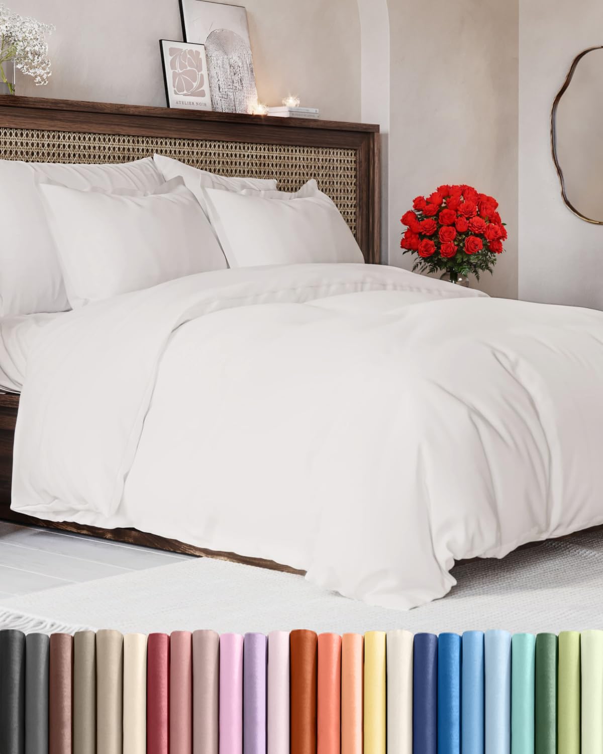 Duvet Cover Oversized King - 3 Piece w/Zipper Closure - Antique White