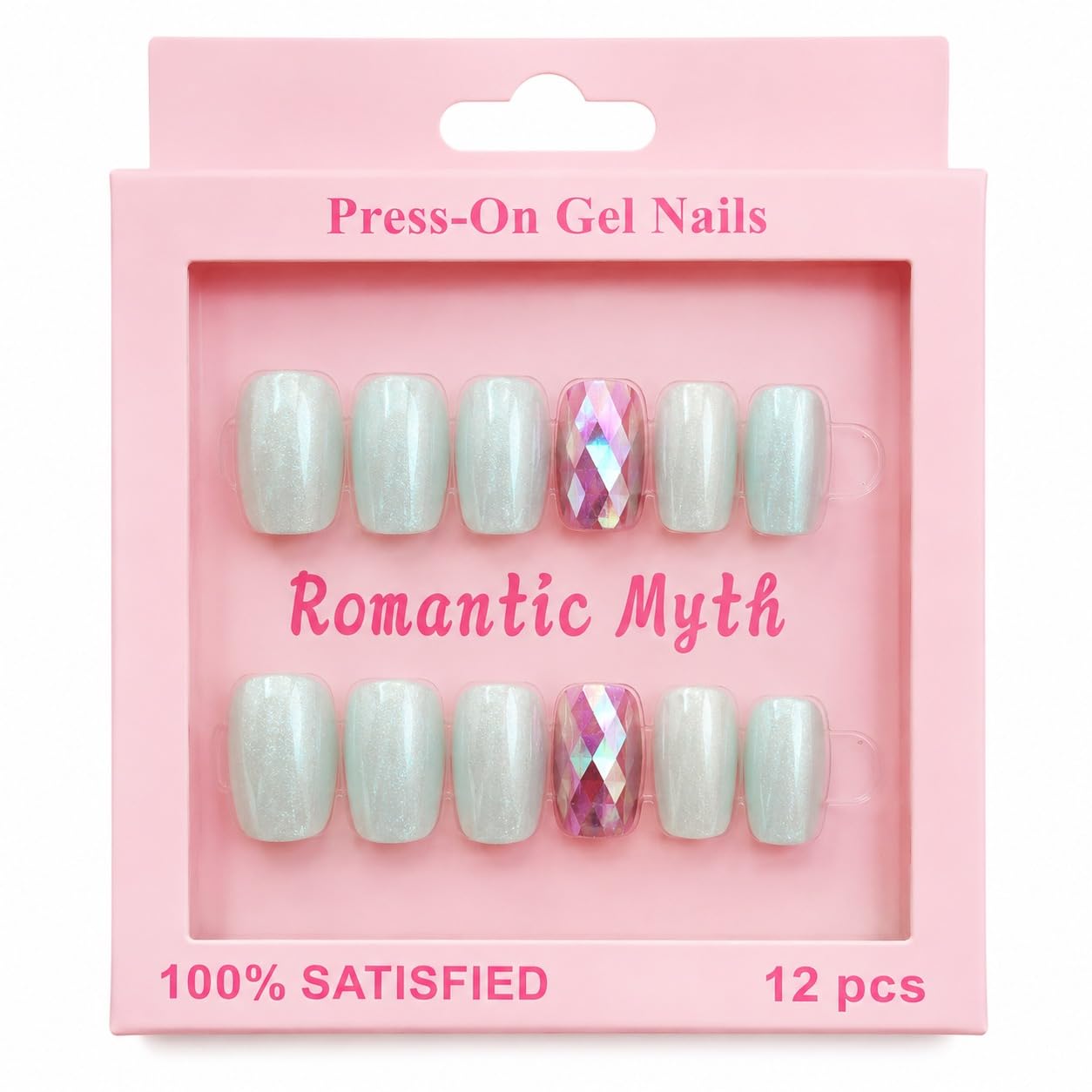 12 Pcs Nail Set for Women Pearl White Glossy False Nails with Rhinestone Accent Reusable Full Cover Artificial Nails Salon Finish Stick-On Nails-image-29