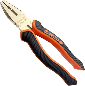 WEDO Non-Sparking Linemans Pliers 6", Spark-free Safety Side Cutter Linemans Pliers, Combination Pliers, Wire Stripper, Crimper, DIN Standard, BAM & FM Certificate, Aluminum Bronze