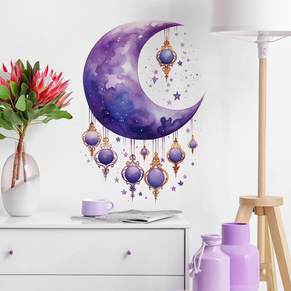 Winhappyhome Star Moon Dream Purple Stickers Wall Patch Bedroom Living Room Home Decoration Decals (Star Purple Moon)