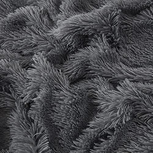 Sacebeleu Plüsch Bettwäsche Set 155x220cm Warme Winter Flauschig Flanell Biber Mädchen Dunkelgrau Grau Bettbezug Deckenbezug mit… – Ansicht 5