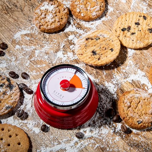 Image of Gibox Round Retro Kitchen Timer for Cooking (Red) Stainless Steel Magnetic Bottom Mechanical Loud Alarm, 60 Min Count Stopwatch for Time Management Analogue Clock Reminder for Various Activity