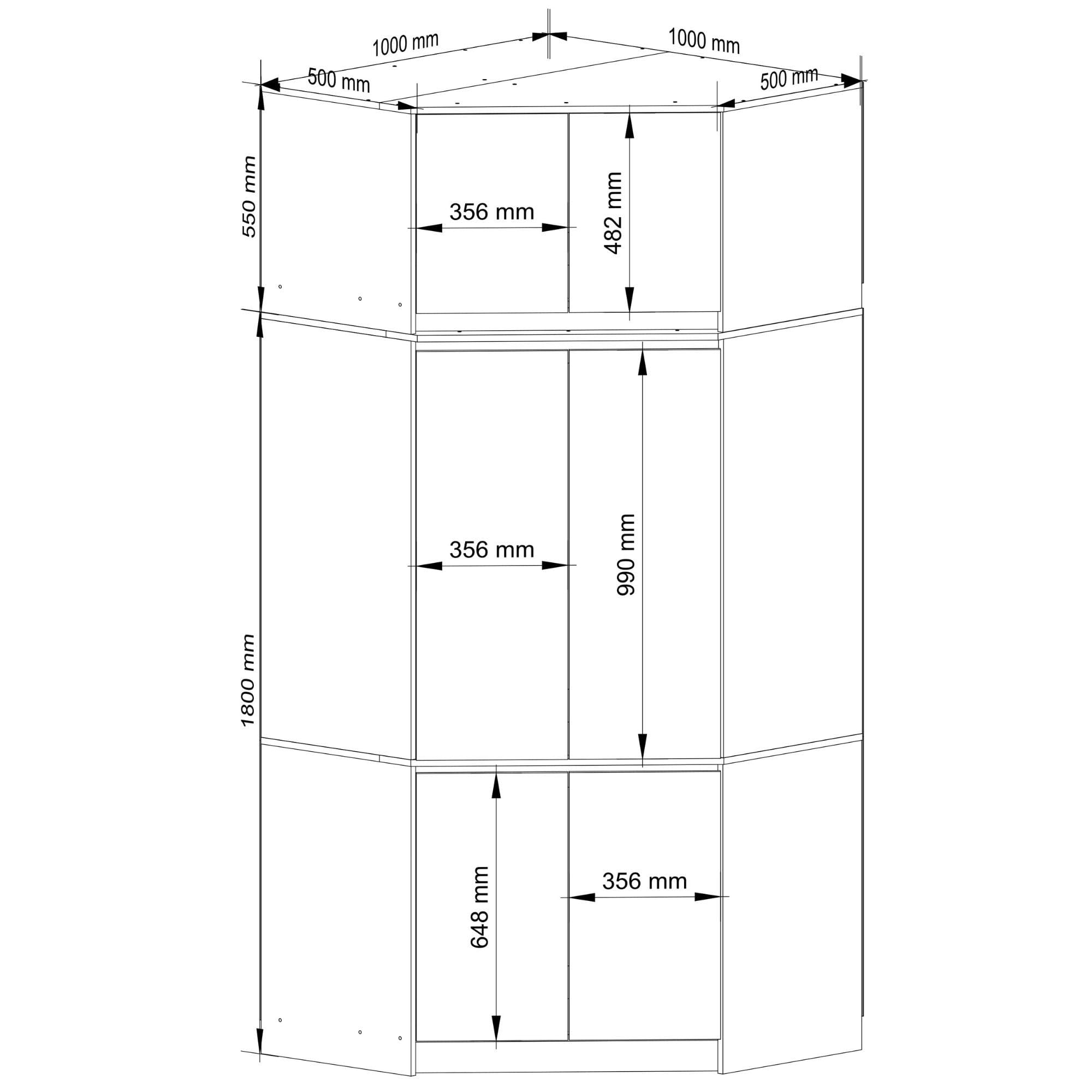 AKORD Armadio Angolare con Rialzo S100, Guardaroba 6 Ante, 100x235x50 cm, Rovere Sonoma