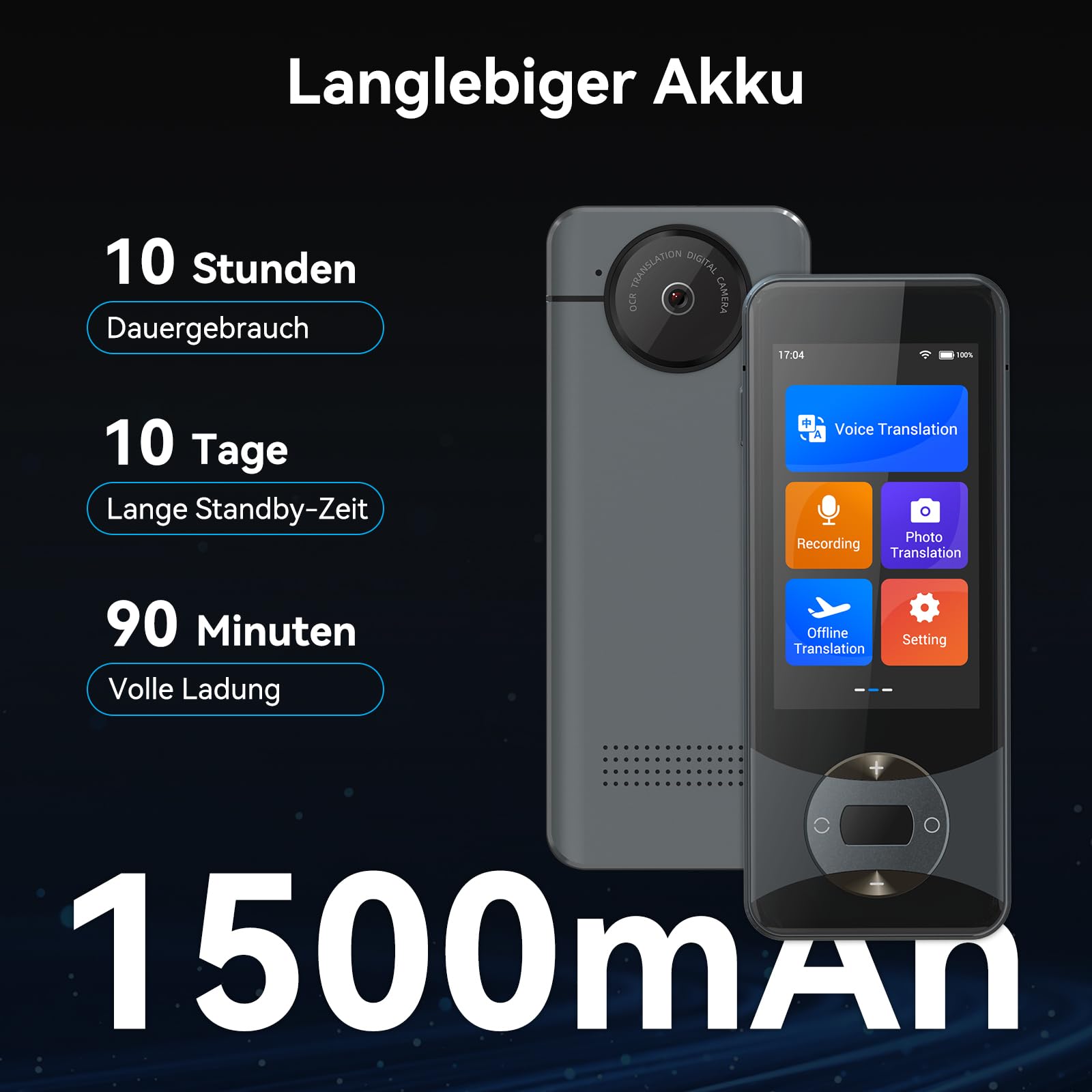 Wooask W10 Sprachübersetzer Echtzeit 140+ Sprachen Wifi Offline Foto Unterstützung Schwarz