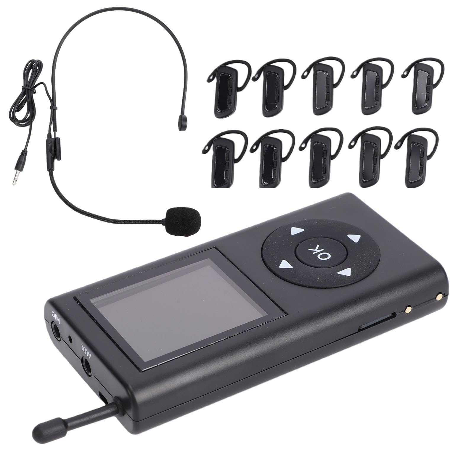 Inalámbrico de Guía Turística, 1 Transmisor y 10 Receptores, de Escucha con Batería Recargable y Reducción Digital de Ruido, para Fábricas, Viajes, Museos, Iglesias escuelas. (Enchufe de la