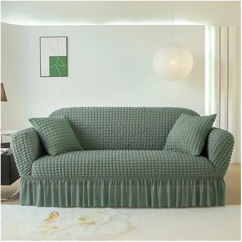 BEIWOSHA Striped Seersucker Couch Covers with Ruffle Skirt Stretch Sofa Slipcovers Modern Farmhouse Style Furniture Covers for Chair Loveseat Sectional Sofa(6,2 seaters(145-185cm))