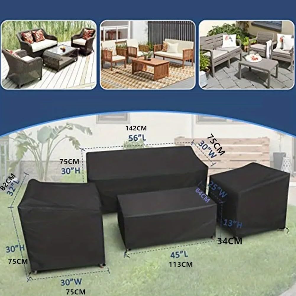 Set di 4 coperture per mobili da Giardino, in Tessuto Oxford Impermeabile, per Tavolo e sedie in Rattan, Protezione da Pioggia, Neve e Polvere (Nero 420D)