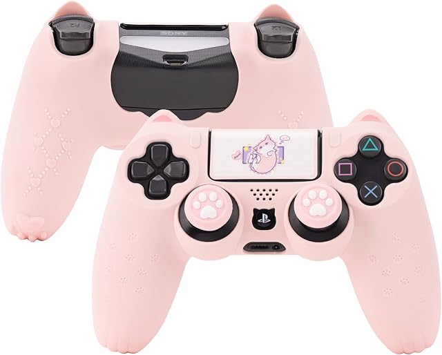 GeekShare Cat Paw PS4 Controller Skin Anti-Slip Silicone Skin Protective Cover Case for Playstation 4 DualSense Wireless Controller - Pink