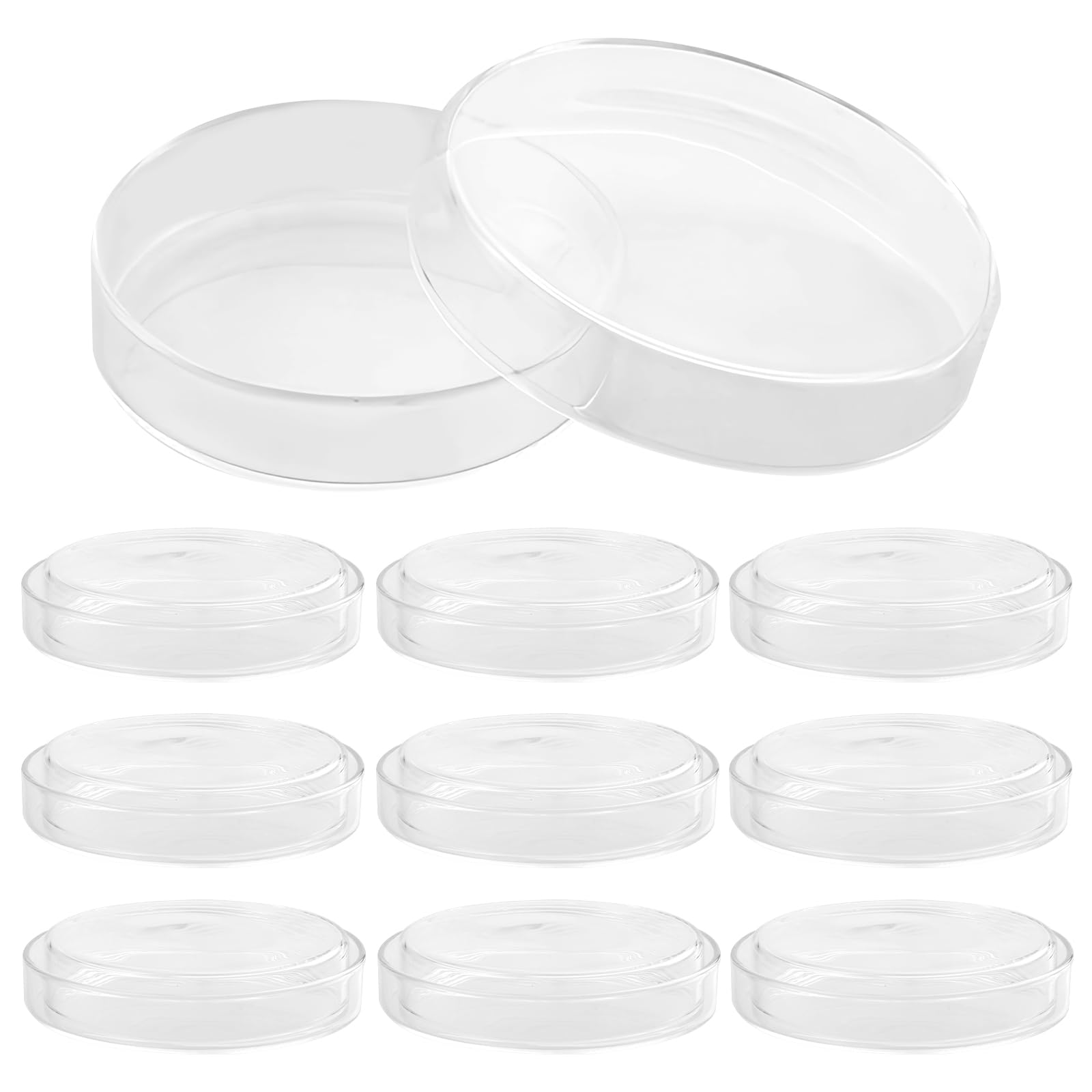 Boîtes de Pétri en verre avec couvercle : 10 boîtes de Pétri stérile transparentes, 90 x 20 mm, bol de culture cellulaire Petri en verre borosilicate, boîtes de pétri en verre autoclavables