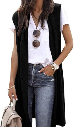ZXZY Long Vest for Women Sleeveless Dusters Knit Cardigan Outwear Vest