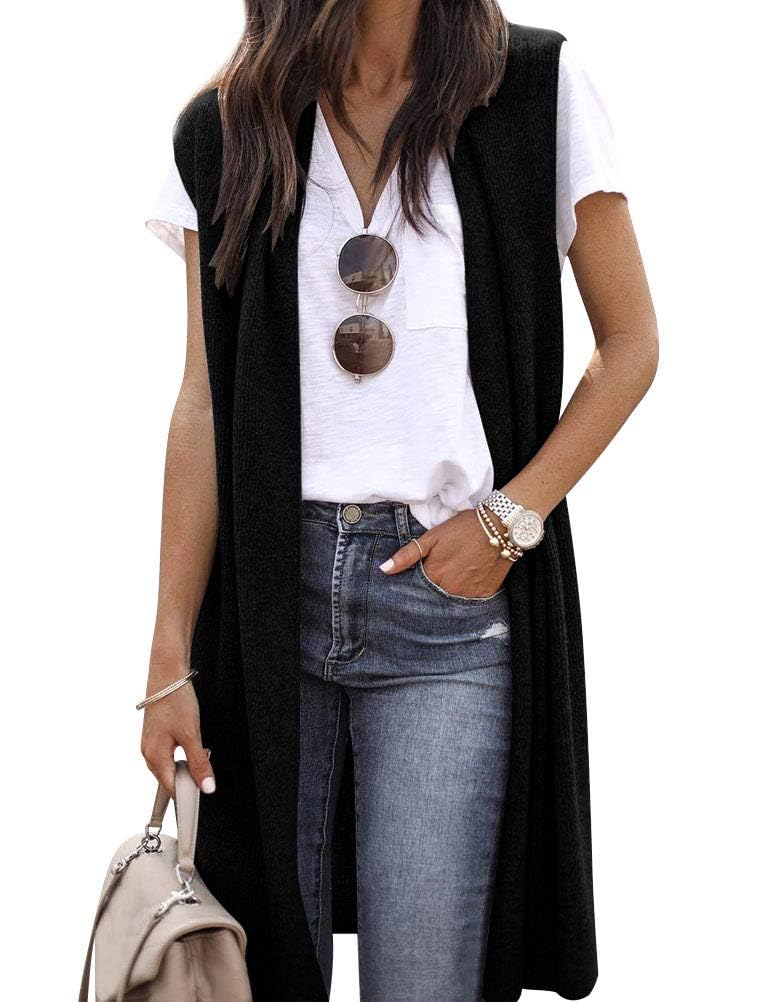 ZXZY Long Vest for Women Sleeveless Dusters Knit Cardigan Outwear Vest
