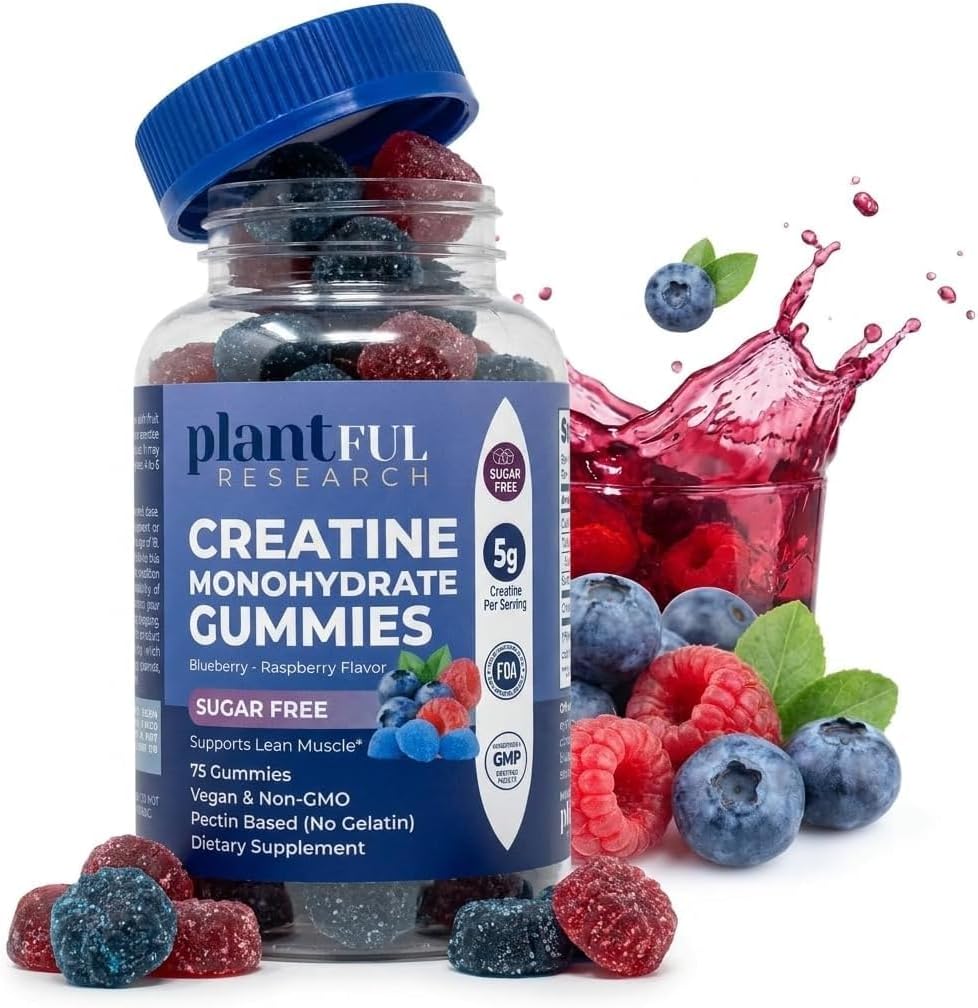 Creatine Monohydrate Gummies Sugar Free - 5g Per Serving, Vegan | Blueberry Raspberry Creatine Gummies for Men & Women, No Mixing, Non-GMO Chews, Strength & Recovery Support, 75 Count