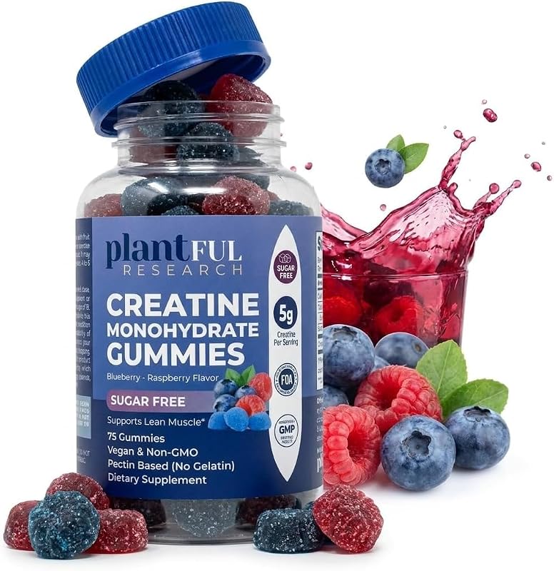 Creatine Monohydrate Gummies Sugar Free - 5g Per Serving, Vegan | Blueberry Raspberry Creatine Gummies for Men & Women, No Mixing, Non-GMO Chews, Strength & Recovery Support, 75 Count