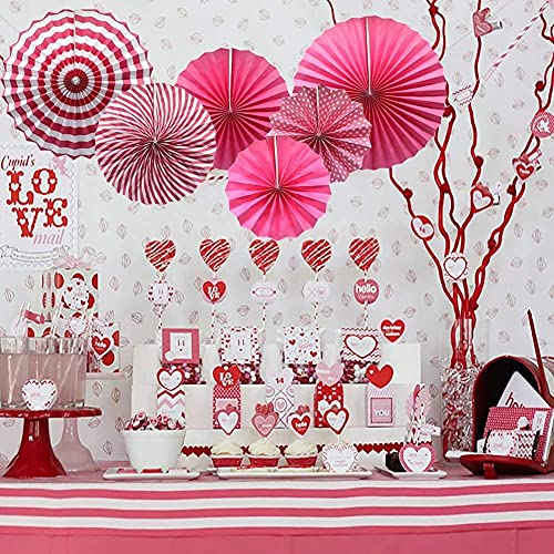 Image of 6 pcs Light Pink Hanging Paper Fans for Birthday Anniversary Bridal Shower Baby Shower Colorful Patterns Party Fans for Party Decoration Christmas Diwali & Wedding Decor (Pack of 6)