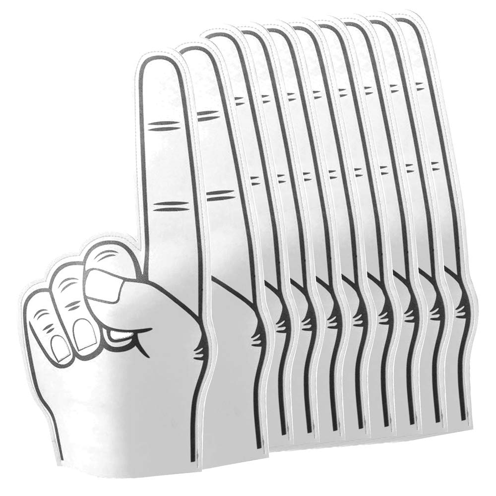 eBuyGB Pointy Big Foam Hand Finger Pointer EVA Animation Palm for Football Festivals Concert Sports Events-Ideal for Printing, Men, White, Pack of 10
