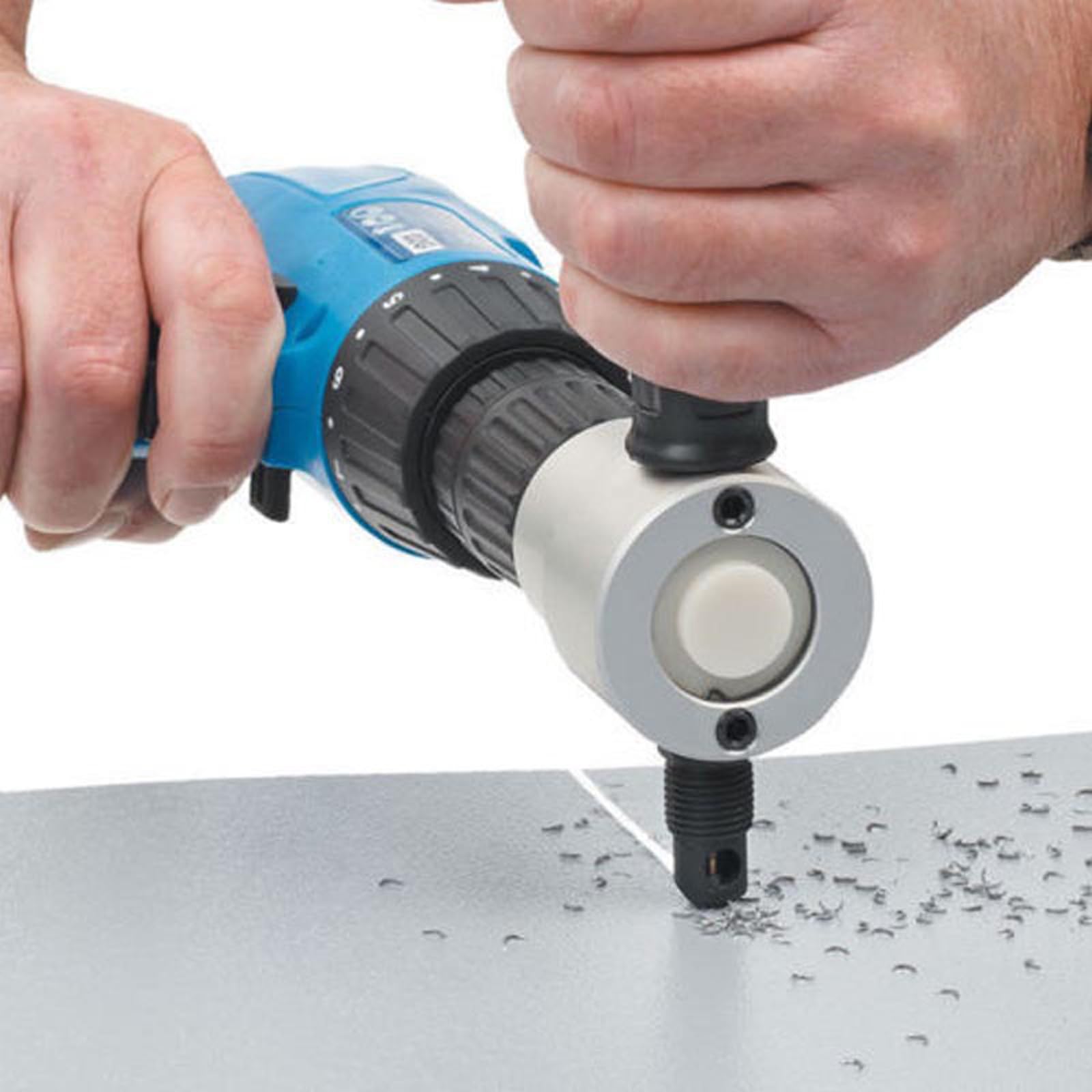 Professionale Doppia Testa Metallo Copriletto Roditrice Cutter Trapano Rotazioni di 360 Gradi Libera Strumento di Taglio Per Piastra di Metallo