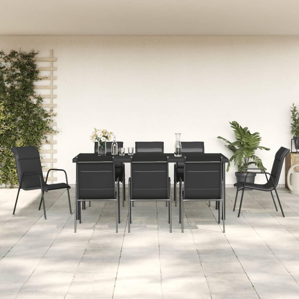 vidaXL Garten Essgruppe 9-tlg., Gartenmöbel Set Tisch 8 Stühle, Sitzgruppe für Garten Terrasse, Gartengarnitur Gartenset, Schwarz Stahl Textilene