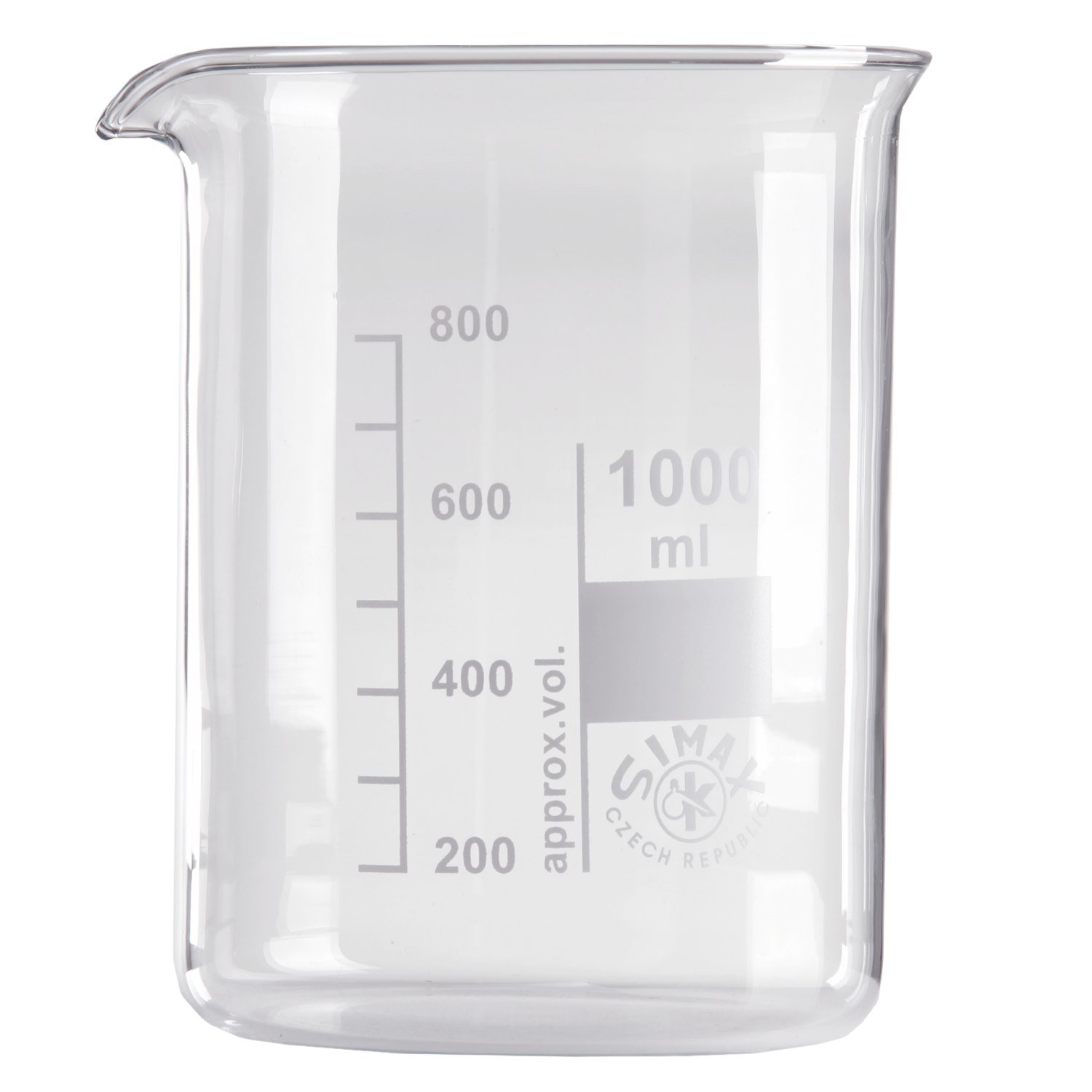 6x Becherglas 1000ml aus hitzefestem Borosilikatglas, Niedrige Form