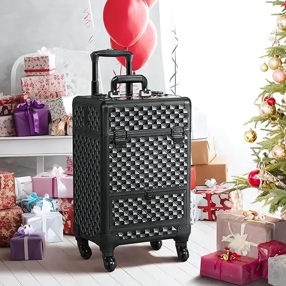 SHAMAX® Professional Rolling Makeup Case, Cosmetic Organizer Trolley, Manicure Storage Vanity Locks- Trolley for Hairdressers, Salons, Beauty Lovers - 360- Degree Universal Wheels (8163 Black) - Image 6 thumbnail