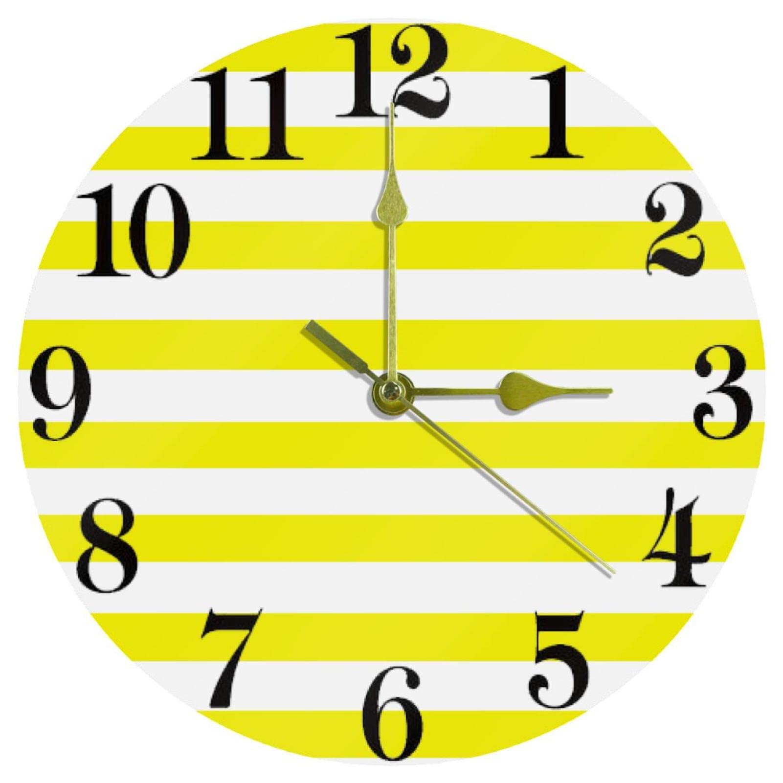 Horloge murale ronde contre les bruits de tic-tac mouvement à piles jaune