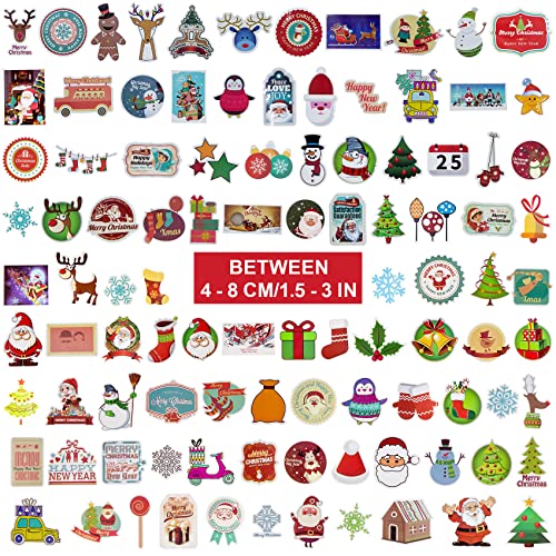 Funxee Christmas Stickers Decorations For Kids -100Pcs Vinyl Waterproof Winter Holiday Party Cute Stickers For Laptop, Ipad， Water Bottles, Envelopes Gifts, Snowboards, Skateboard, Luggage #TOP2