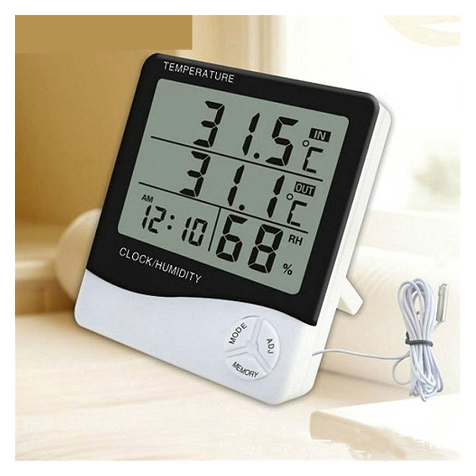 LCD Elektroniczny cyfrowy miernik temperatury i wilgotności Kryty termometr zewnętrzny Higrometr Stacja pogodowa Zegar, 1