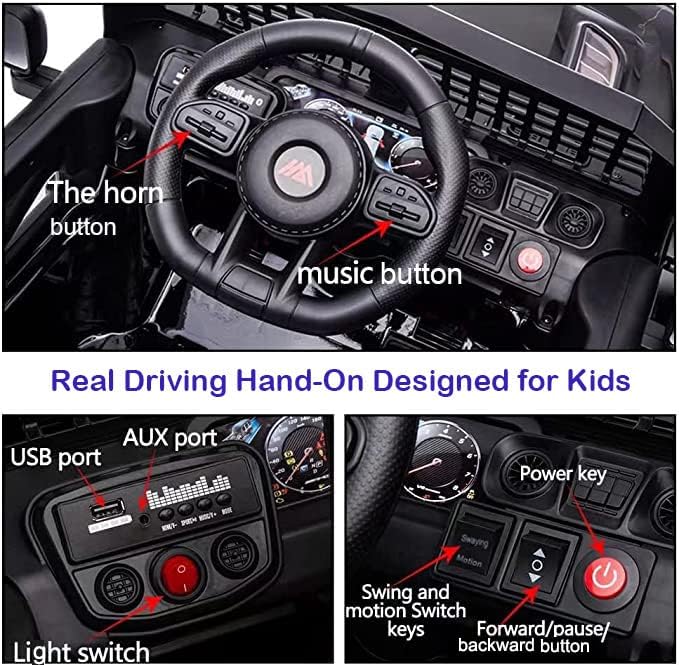 Miniatura 4 de Automóvil de paseo de 12 V, automóviles eléctricos para niños, juguetes de paseo con 3 velocidades ajustables, equipado con música, control remoto