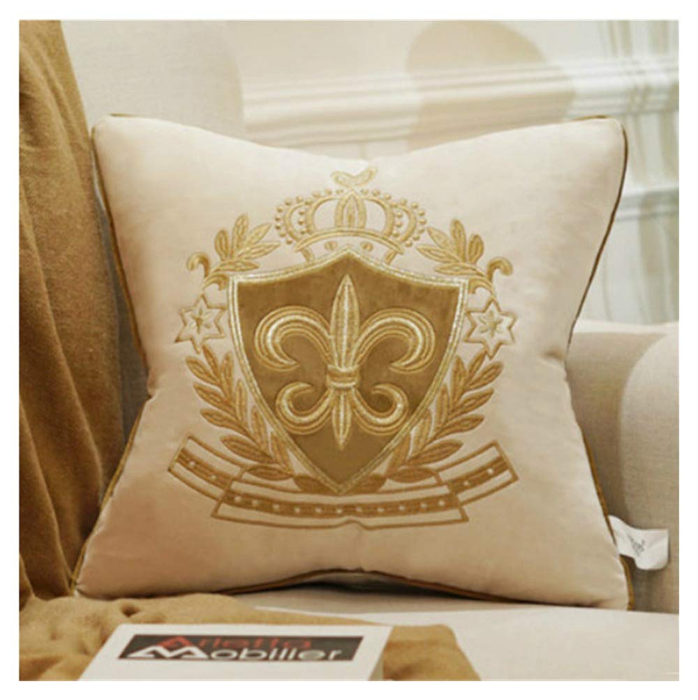 CUSCINO COVER LUXURY ROYAL STEMMA REALE CORONA Velluto Beige Oro Giglio Sofà Arredo Casa Divano Lusso Yatch Poltrona Salotto