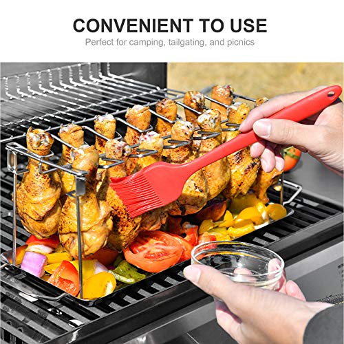 Rack de asa de frango com 14 slots de aço inoxidável Suporte para assador de metal com bandeja de go