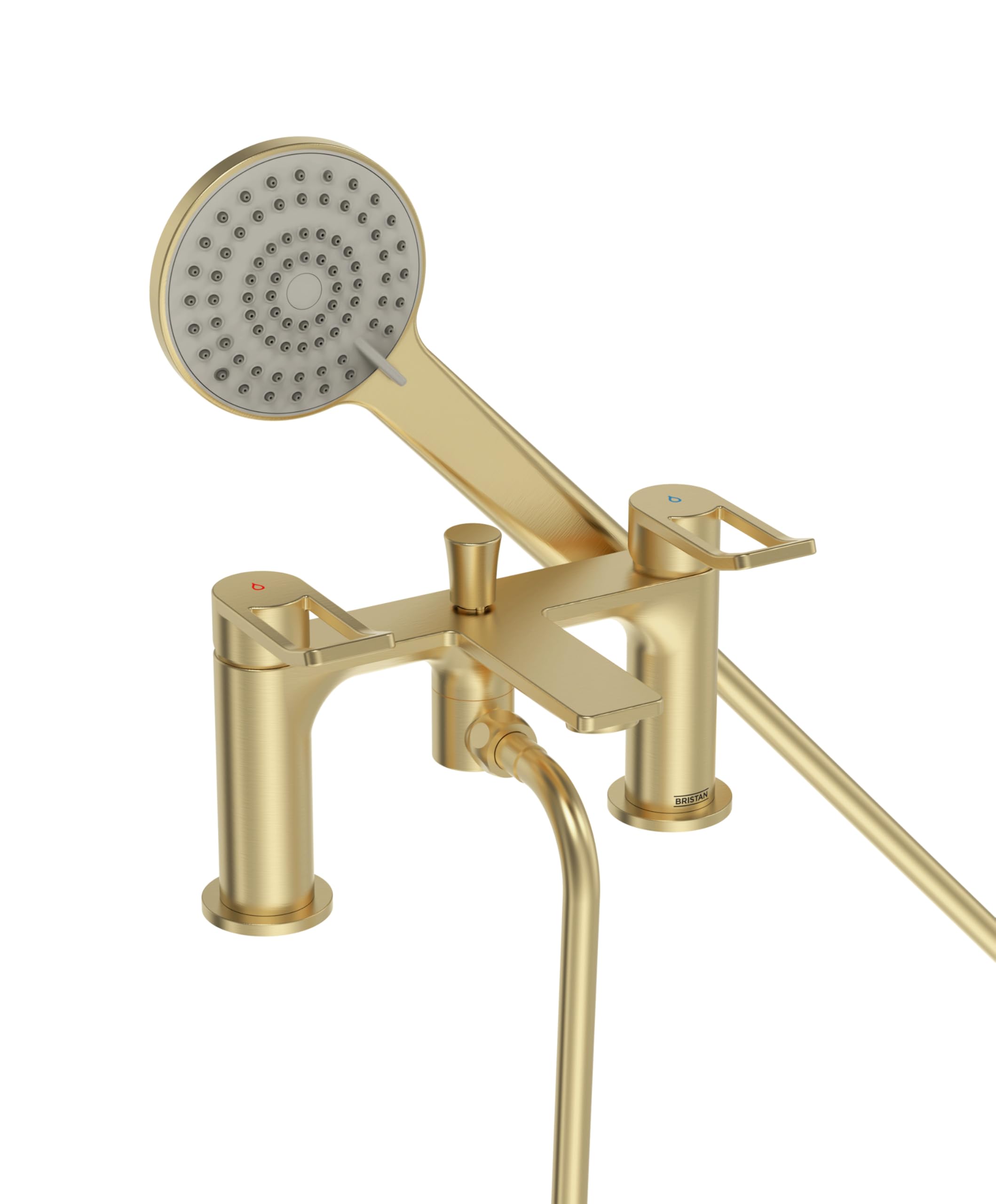 Bristan Saffron Bath Shower Mixer with Easy Clean Handset, Deck Mounted, Brushed Brass Finish