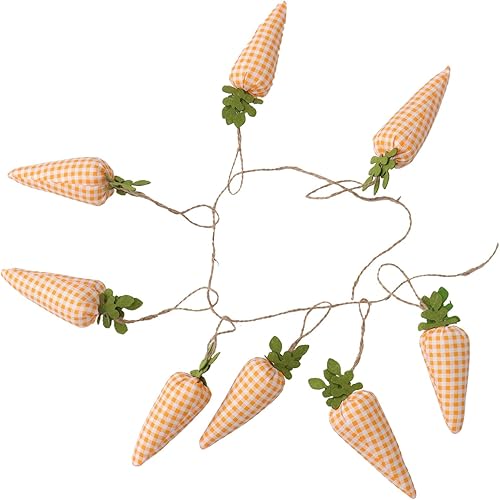 HOLIDYOYO Cartel de zanahoria de Pascua, patrón de impresión a cuadros, adornos colgantes de zanahoria, guirnalda de conejo, zanahoria, tela, adorno