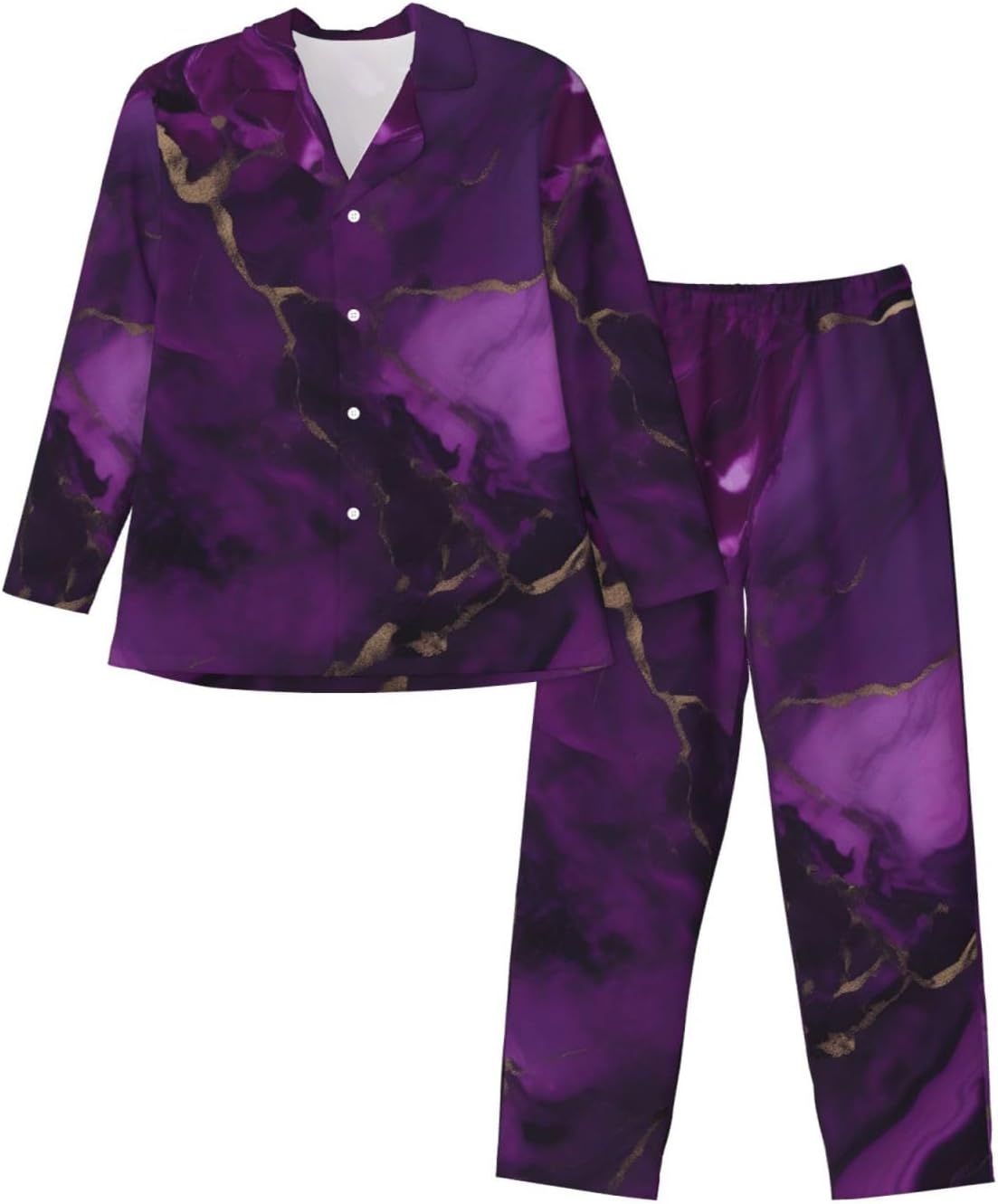 Dark Purple Texture Marble Print Luxurious Mens Pajamas Set,Breathable Pajamas Set,Perfect For Lounging Bed,Sofa