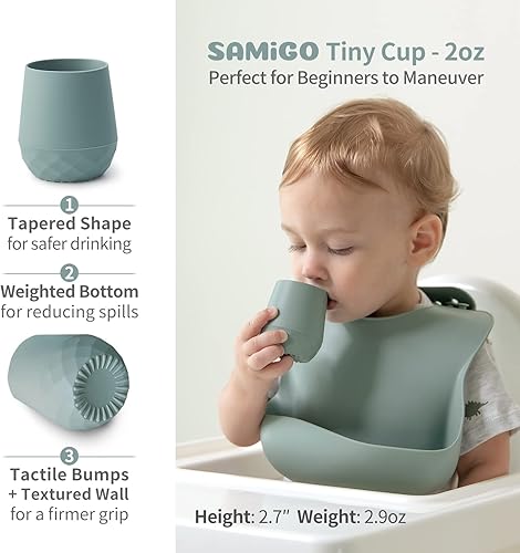 Miniatura 5 de SAMiGO Utensilios de silicona para bebés – Cucharas de autoalimentación y pequeña taza de entrenamiento – Suministros de destete LED para bebés