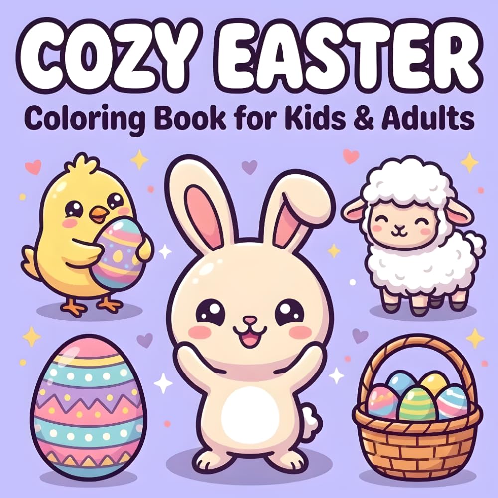 Cozy Easter Coloring Book for Kids and Adults: Bold & Simple Designs Featuring Cute Bunnies, Decorated Eggs, Baby Chicks, Baskets, and Spring Flowers (Easter Basket Stuffers)