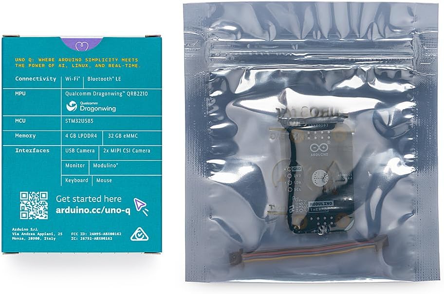 Arduino UNO Q 4GB + Modulino Thermo — Plug‑and‑Play Temperature & Humidity Sensor Bundle for AI, IoT, Robotics & Prototyping | Linux + Arduino | No‑Solder Modular Expansion