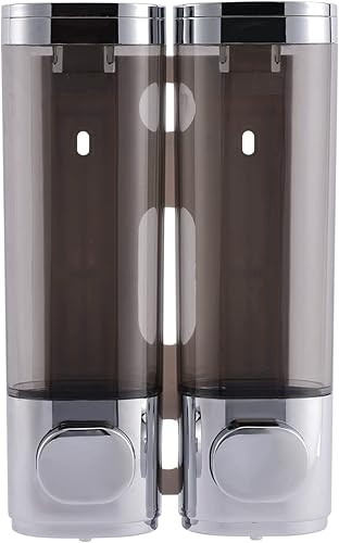 Dispensador de jabón montado en la pared para baño, 2 cámaras, dispensador de jabón de ducha de 20.3 fl oz, dispensador de jabón corporal,