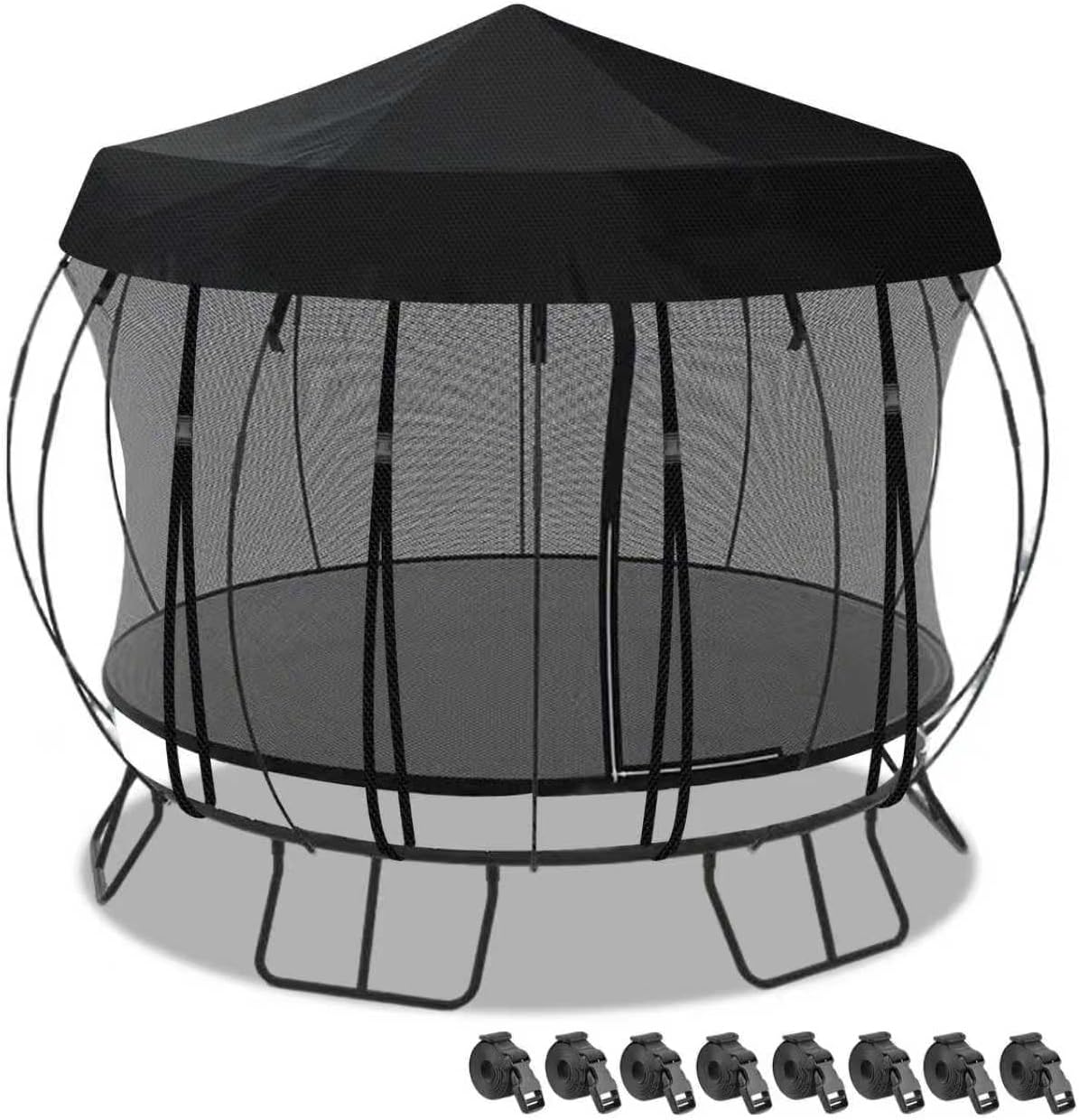Outdoor Round Trampoline Cover (Tent Only)— 10 FT 12FT 14 Ft Trampoline Tent Sunshade Canopy, 600D Heavy-Duty Oxford Fabric with 16 Fixed Webbing ,Waterproof & UV-Resistant (Black, 14 FT)