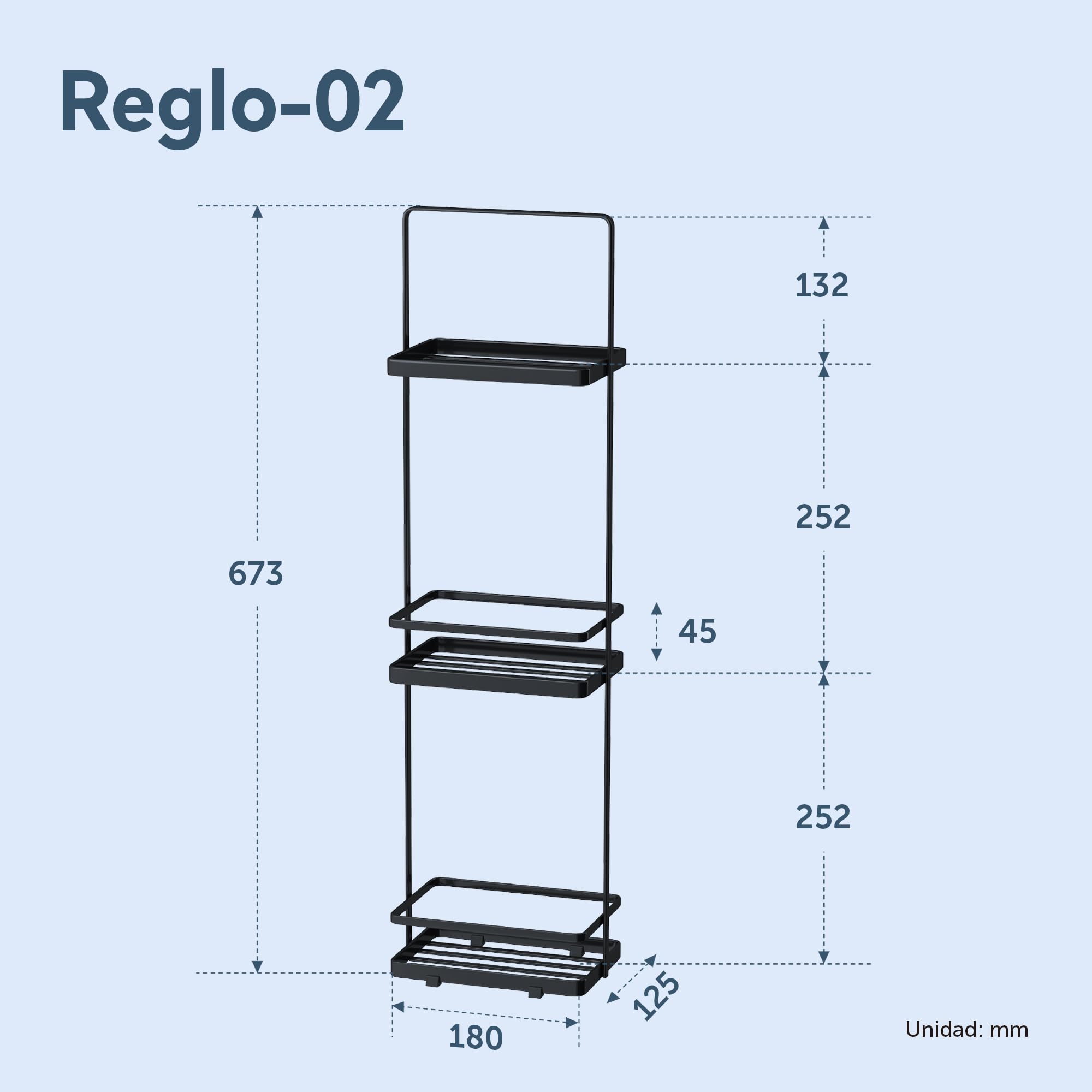 doporro Estante de Baño de Pie con 3 Niveles, Diseño con Mayor Espacio Entre Niveles, Asa Práctica, Drenaje con Ranuras, Barra Anticaída, Base Antideslizante, de Acero Carbono, Negro, Reglo-02 | Reglo-02 - Estantería de pie para baño, ducha, inodoro y nic