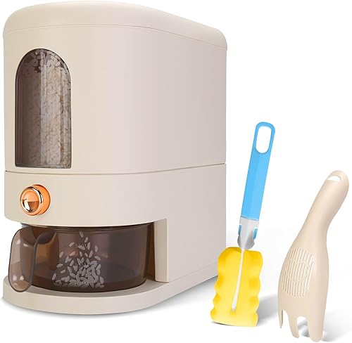 Dispensador de arroz, recipiente de arroz de 12 libras con taza medidora, caja fresca incorporada, dispensador de cereales a prueba de humedad con