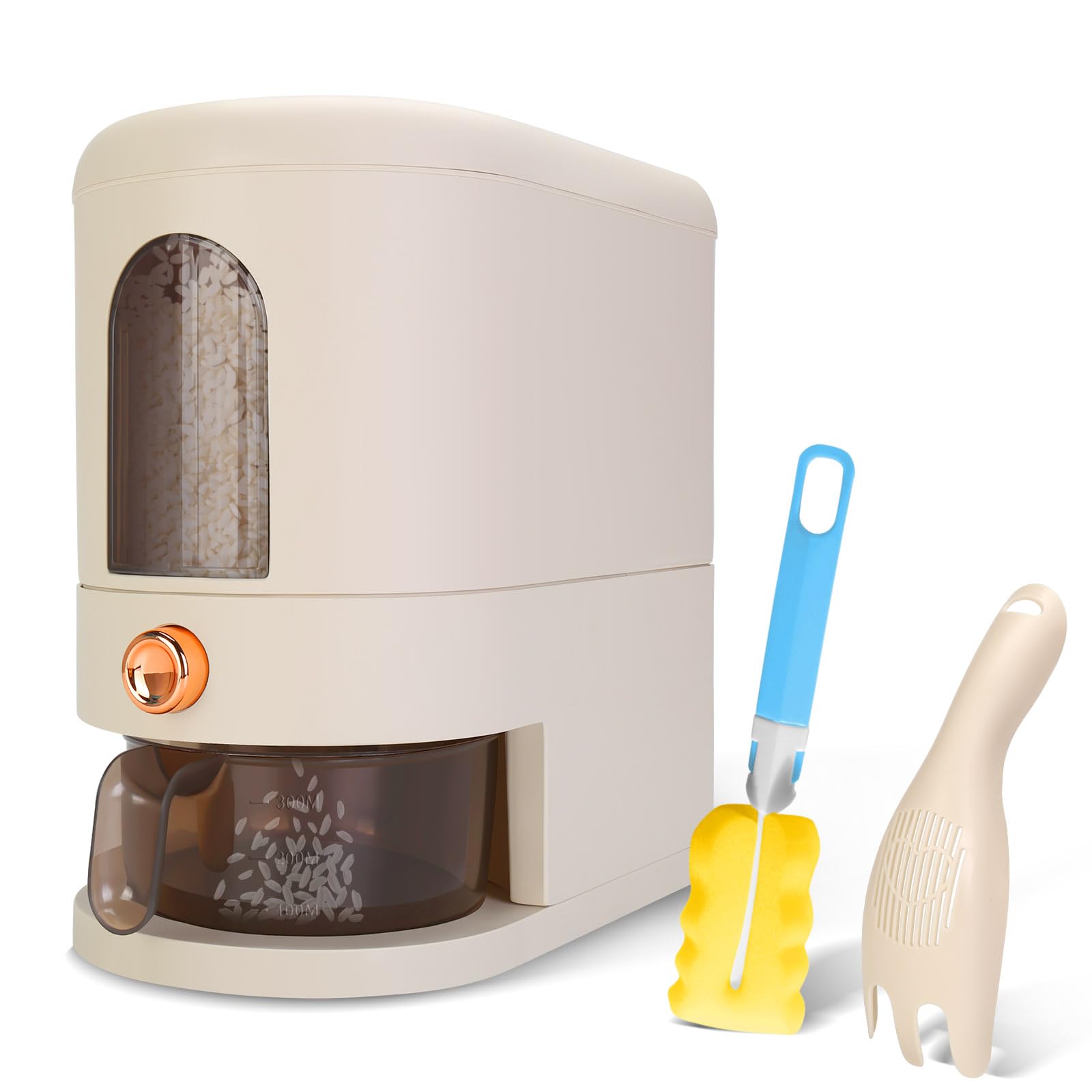 Photo 1 of Triiter Rice Dispenser, 12 Lbs Rice Container with Measuring Cup, Upgraded Built-in Fresh Box, Moisture Proof Cereal Dispenser Storage with Lids for Home Kitchen Pantry Rice Corn (12 Lbs, Cream White) 12 Lbs Cream White