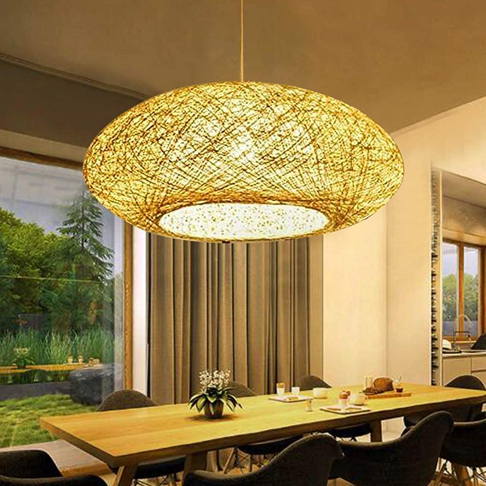 Lampada A Sospensione in Bambù Intrecciato A Mano Rattan Naturale Lampada A Sospensione Creativa Fatta A Mano Ristorante Camera Da Letto Soggiorno Lampadario Sala Da Pranzo Lampada Vintage E27, 50CM