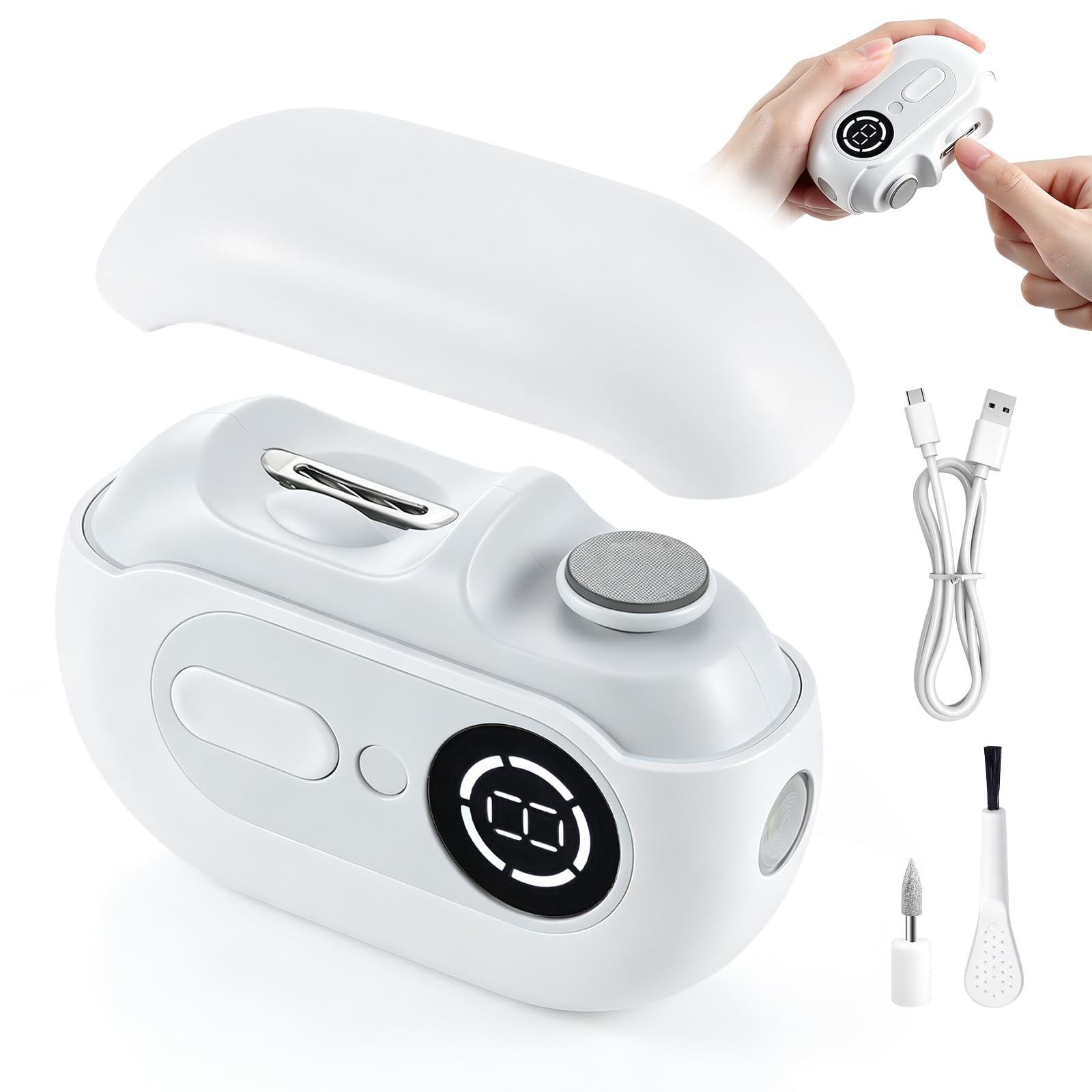 4 En 1 Coupe Ongle Electrique,Coupe-Ongles Automatique,Faible Bruit | avec Lumière LED,2 Têtes de Broyage,Chargement USB,Coupe Ongle Lime Électrique,pour Bébés,Adultes,Personnes Âgées