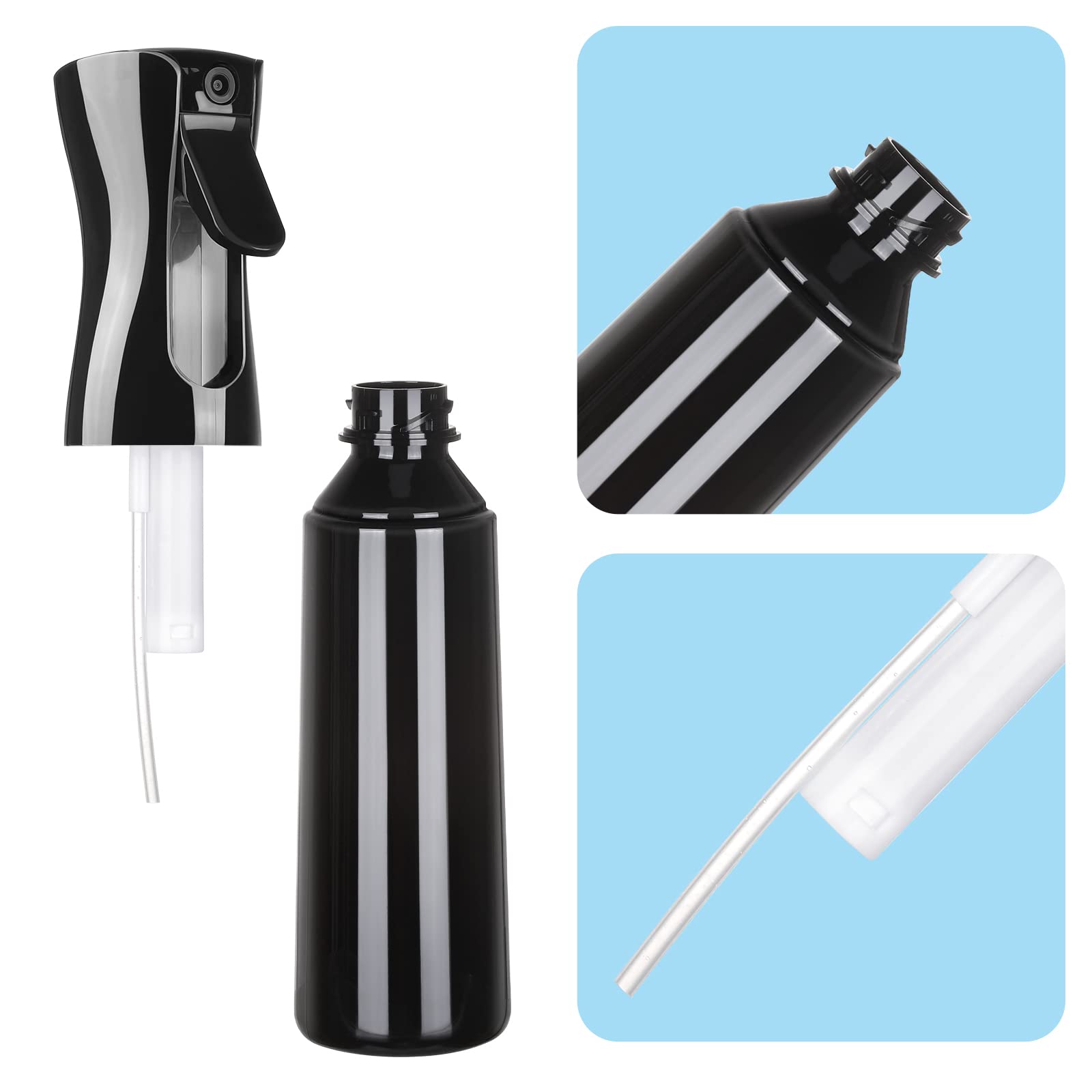 Pulverizador Agua Peluqueria-300ml Frascos de Spray,Botella Spray Niebla Fina,Niebla Pulverizador Continuo para Cabello, Plantas, Solución de Limpieza(Negro)