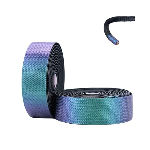 Cinta de manillar de bicicleta de carretera, cinta de barra de bicicleta, piel sintética + EVA, color morado degradado cian, envoltura de agarre