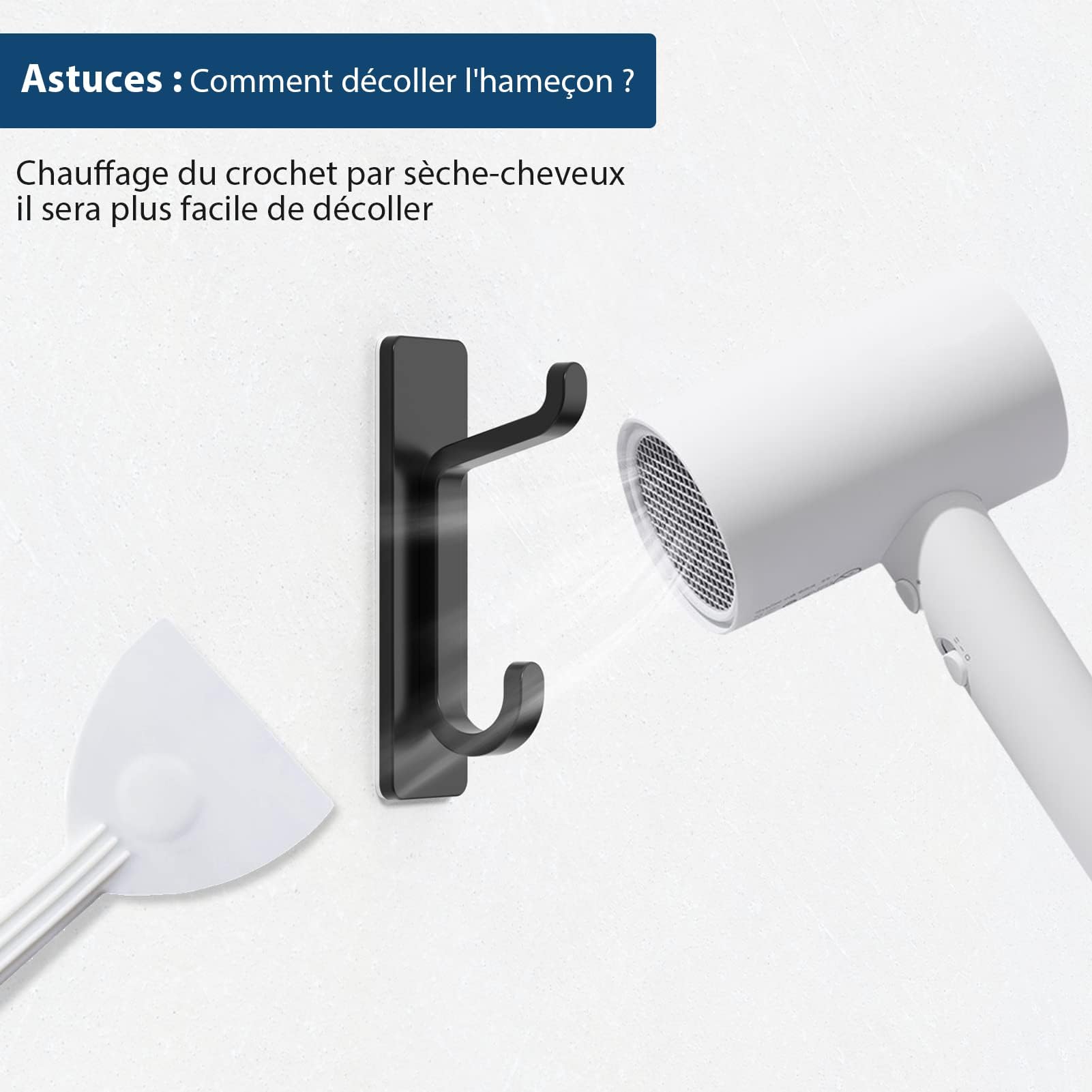 Pickpiff Porte Serviette Adhésif Mural Salle de Bain, Accroche Torchon Cuisine, Sans Percer, Etanche, Antirouille, Noir, 4 Pièces