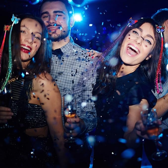 1 x Butterfly Hair Clip with Flashing LED Light | Braided Fiber Optic Hair Clip for Party D cor | Party Favors for Girls and Women (Multicolor, 1 Pack)